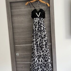 Elegant Black and White Animal Print Dress